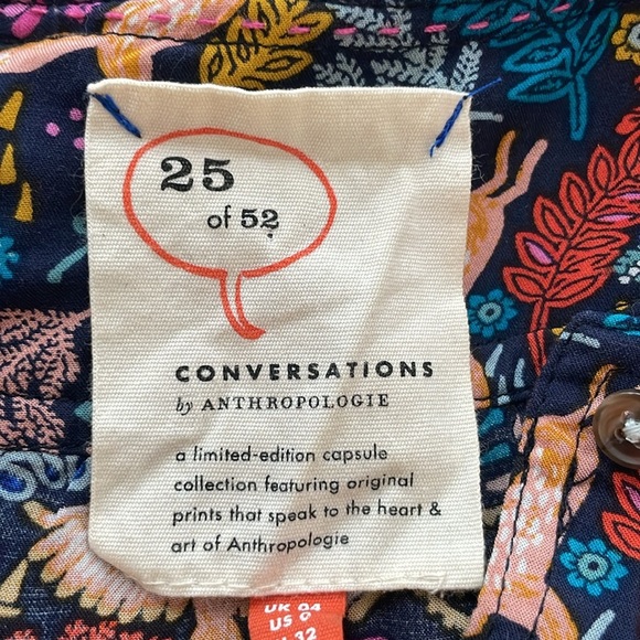 Anthropologie 25 of 52 Conversations Oh Deer Woodland Animal Print Blouse. Sz 0 - Picture 10 of 14